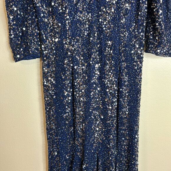 Mac Duggal Bead-Embellished Body-Con Gown in midnight navy sequin dress size 10 - Picture 5 of 16
